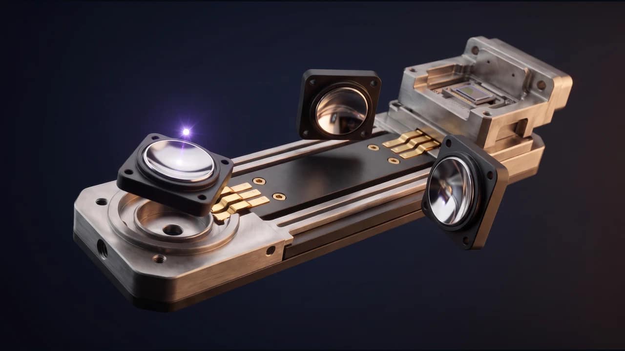 Precision EUV mirrors leading to a silicon photodiode and its readout electronics.